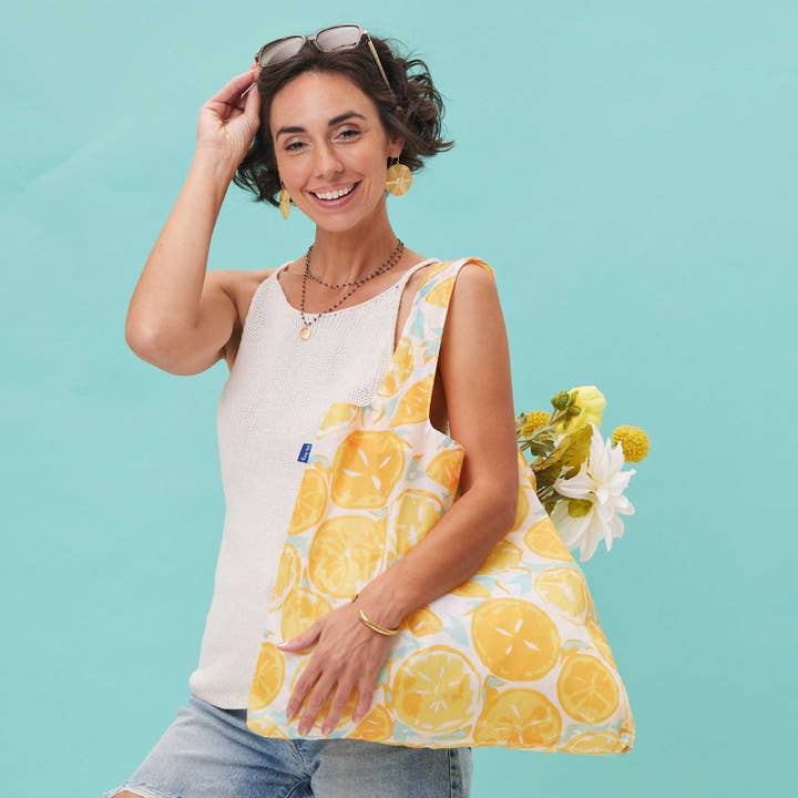 rockflowerpaper - Wholesale Grocery/Shopping Bag - LEMON SLICES blu Bag Reusable Shopper Tote
