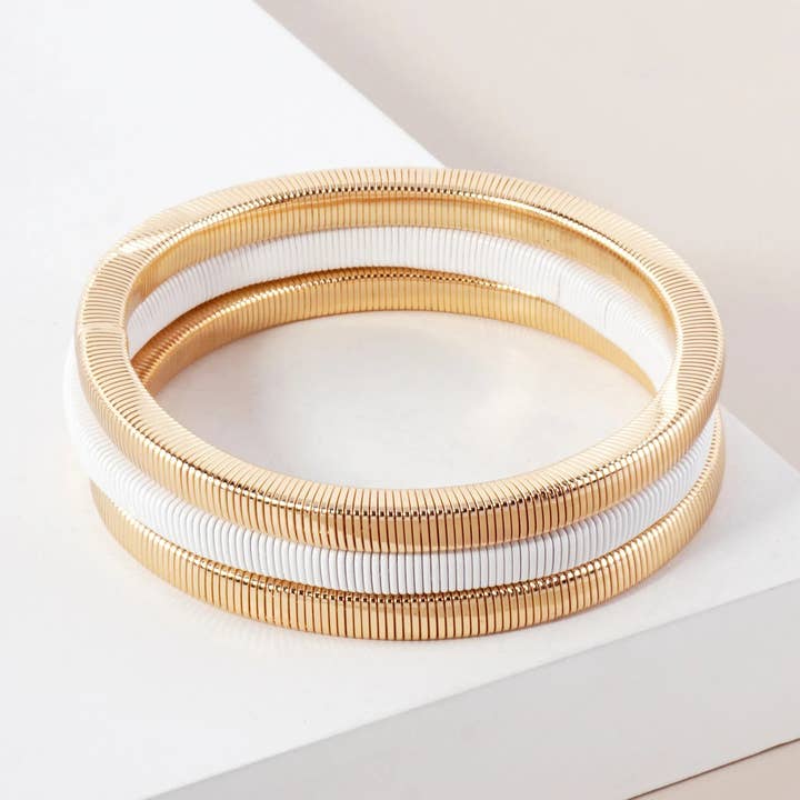 Wild Honey - Wholesale Jewelry Set - 3-PC-Set Layered Metal Stackable Stretch Square-Coil Bracelet4