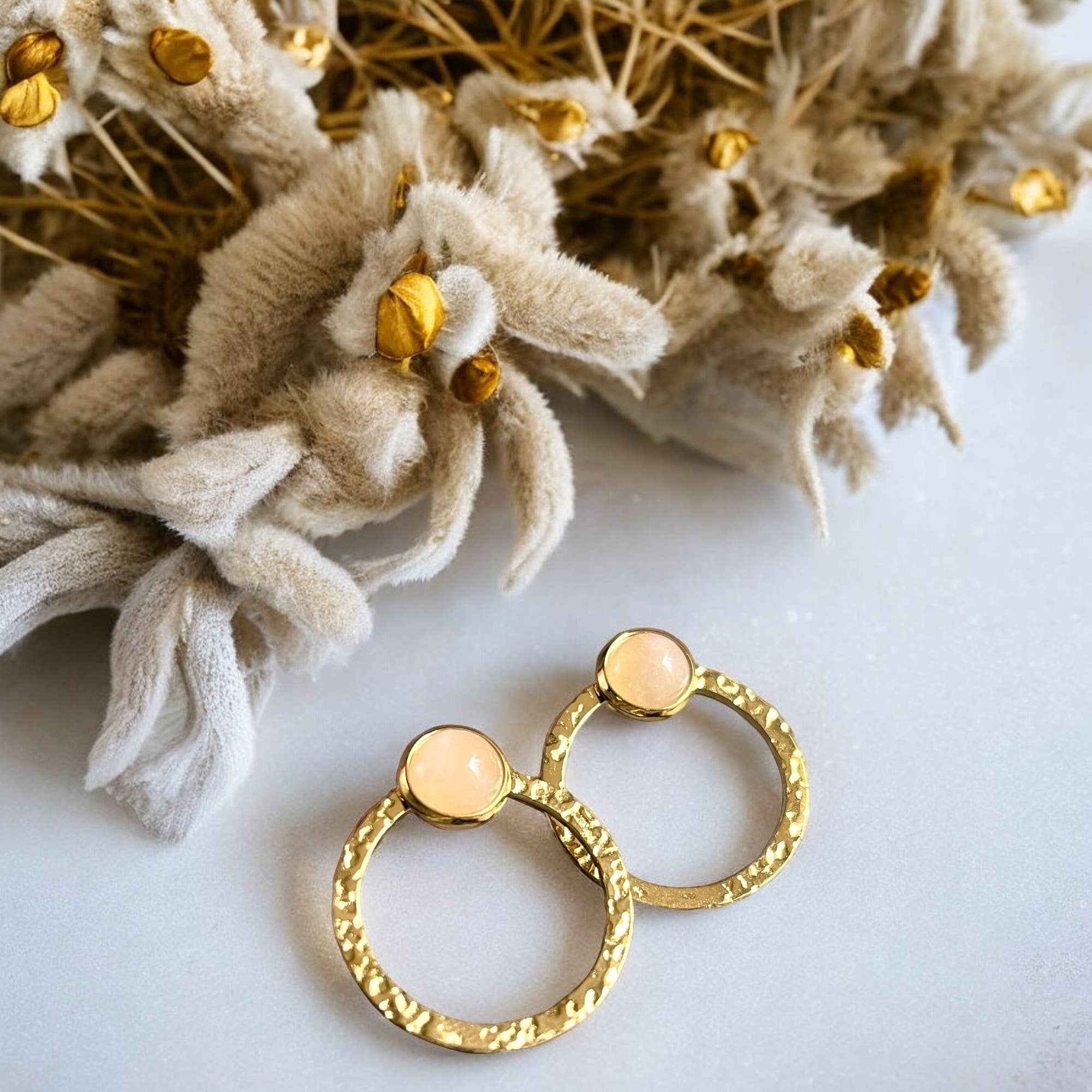 TOURMALYN - Venta al por mayor Pendientes de aro - Pendientes de cuarzo rosa de acero inoxidable «BRIGITTE»9