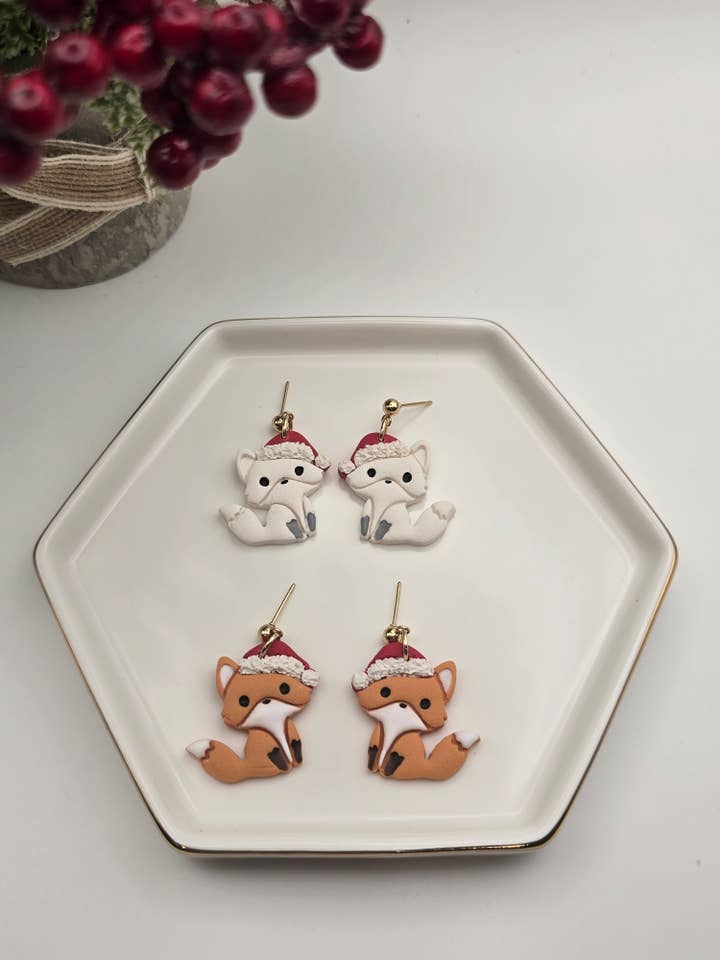 Brincos de Raposa de Natal em Argila Polimérica Feitos à Mão acessório feminino por atacado de Beckys Creations