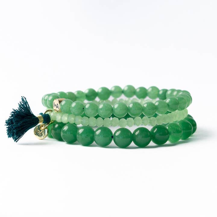 INK + ALLOY - Vente Bracelet de perles - Addison Ensemble de 3 Bracelets Élastiques en Verre et Cristal avec Pochette Vert Jade