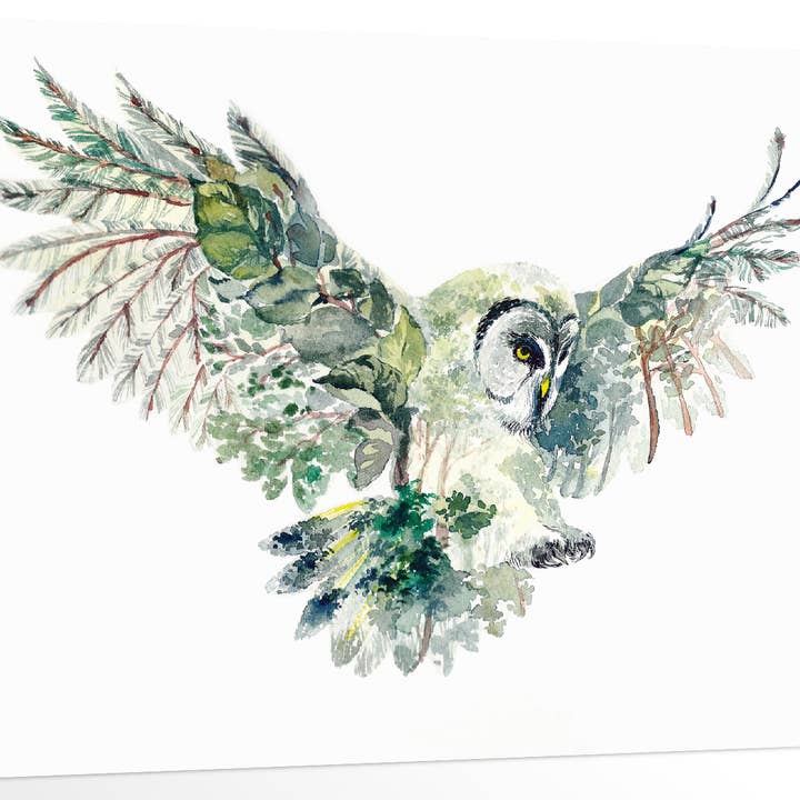 TopCanvas – wholesale Art print – Flying Owl With Trees And Leaves Double Exposure Canvas3