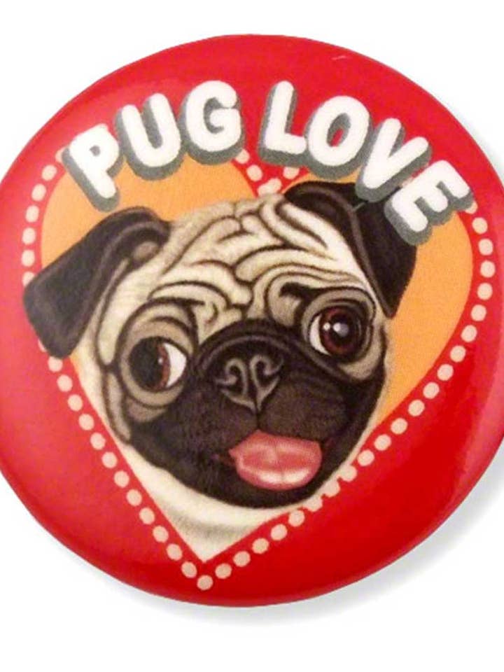 10-pak 'Pug Love' mops reversnål knapper for engroshandel hos Retro Pets
