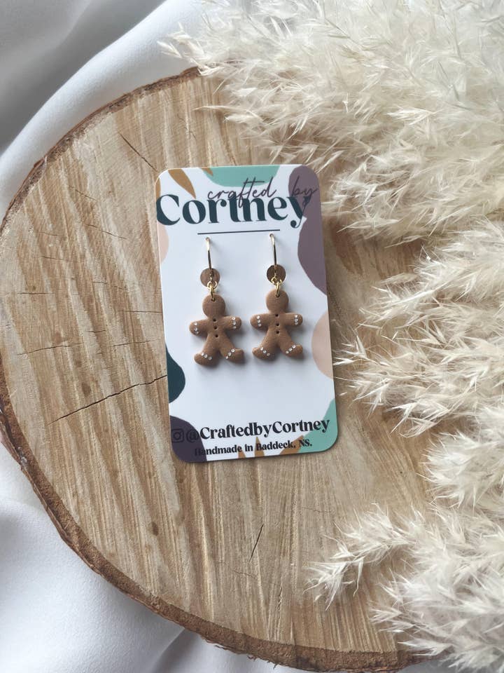 Mini Gingerbread dangle leverback earrings for wholesale by Crafted by Cortney
