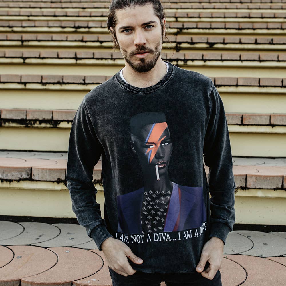 BE HAPPINESS - Vendita all'ingrosso Felpa stampata - Donna - Felpa Grace Jones in cotone senza pelliccia di alta qualità1