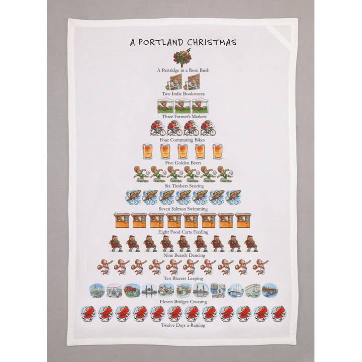 Portland Christmas Kitchen Towel - designed in Oregon! for wholesale by Allport Editions