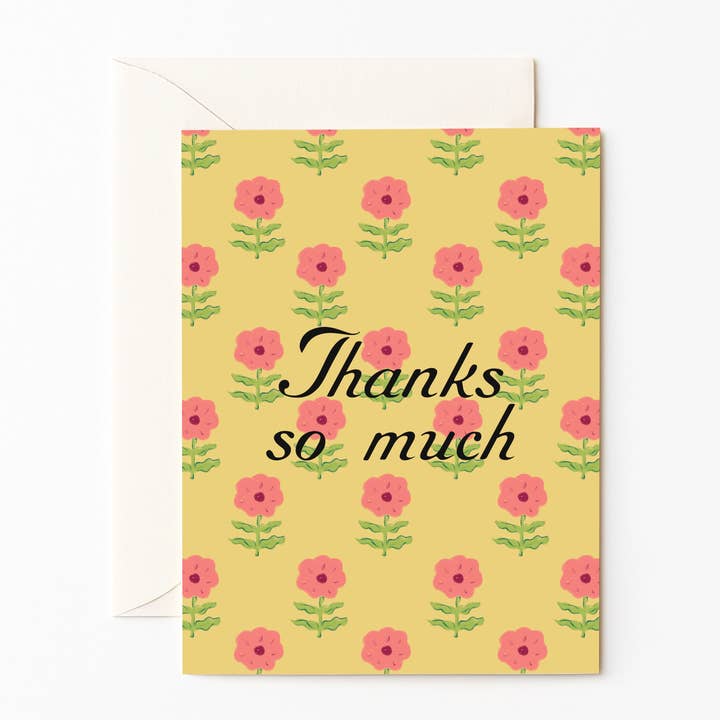 Thanks So Much Block Print Card for wholesale by Olive and Lu Paper