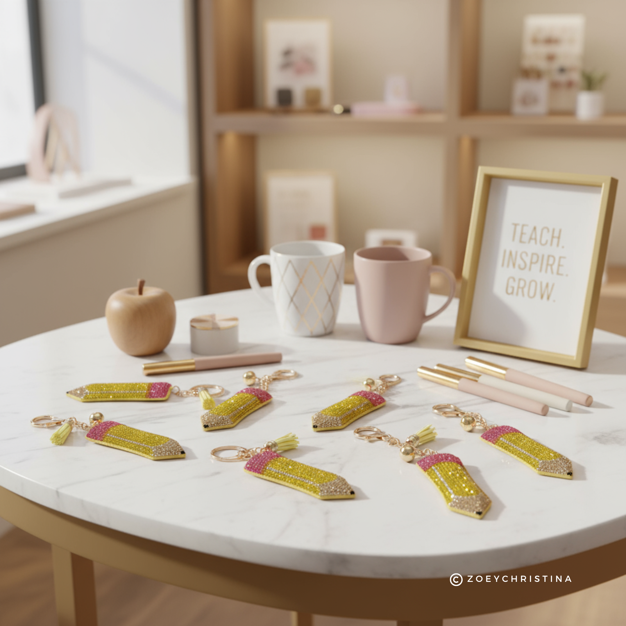 Zoey Christina – Großhandel Schlüsselanhänger – Damen – Rhinestone-Bleistift-Schlüsselanhänger – Lehrer, Schulanfang5