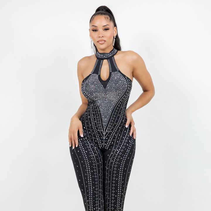 COMBINAISON PAILLETÉE SJ1019 HALTER pour la vente par Uptown Apparel