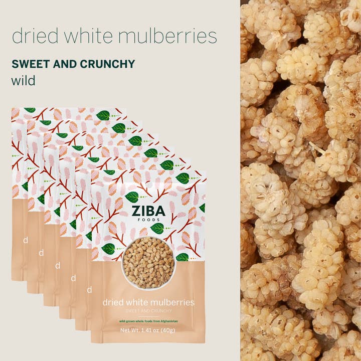 Ziba Foods – wholesale Dried/dehydrated fruit – Dried White Mulberries Single-Serve Snack, Vegan 1 oz