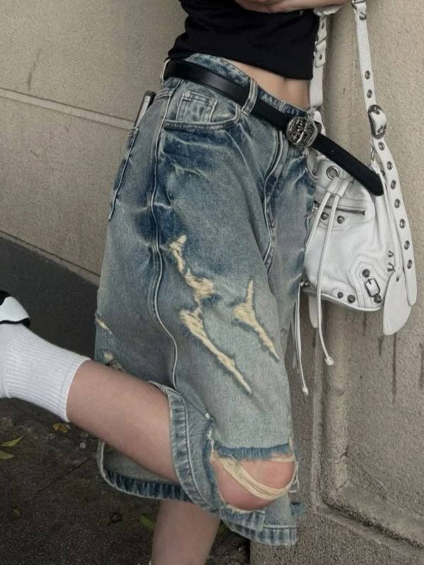 bleu Short en jean usé par le lavage en vente sur Faire4