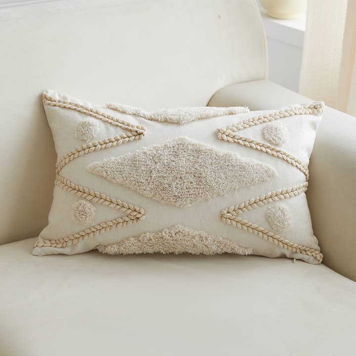 Geometric Tufted Ivory Lumbar Pillow for wholesale by Cloud 9 Design