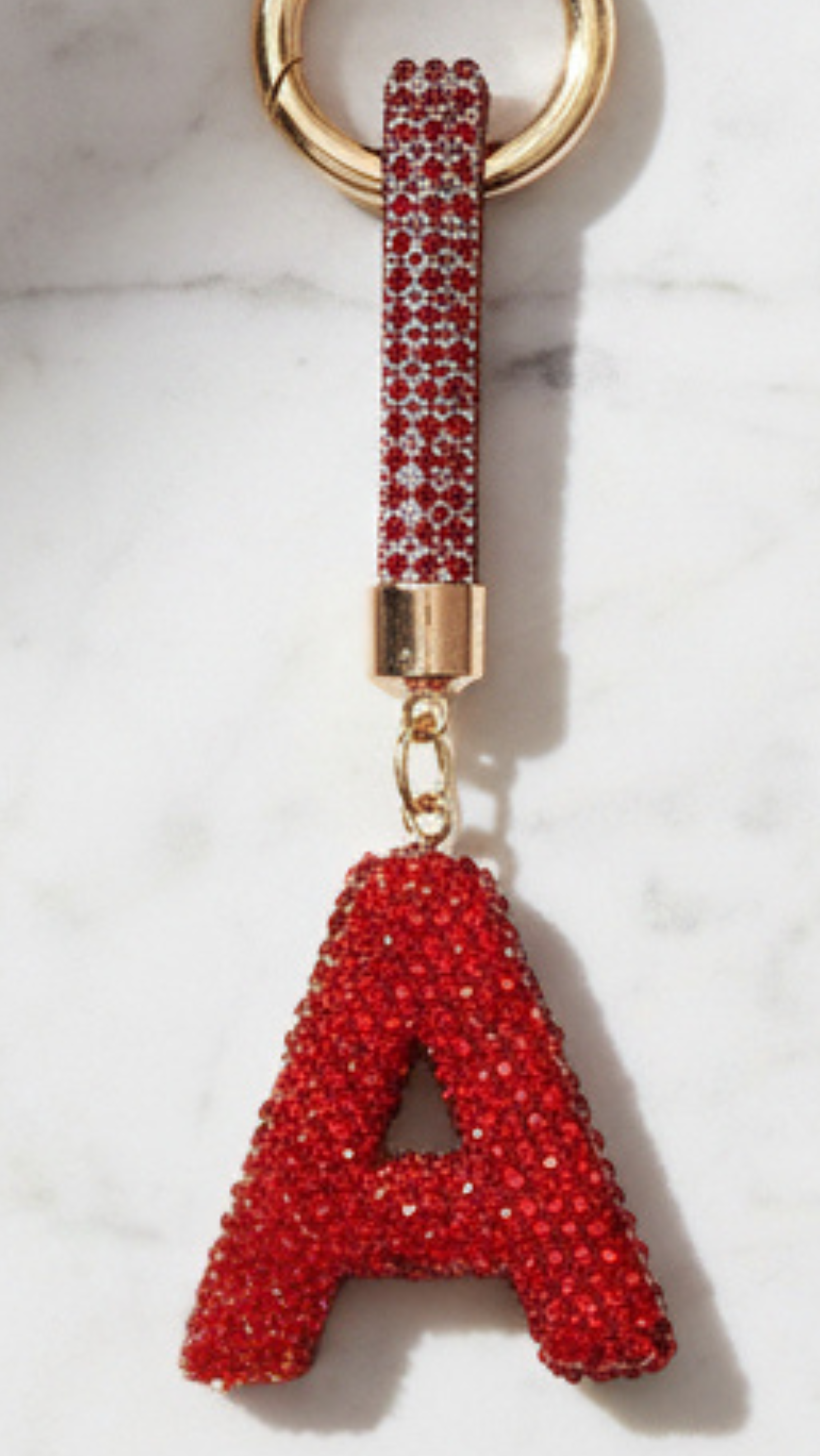 Initial Letter Red Crystal Glam Key Ring & Bag Charm for wholesale on Faire7