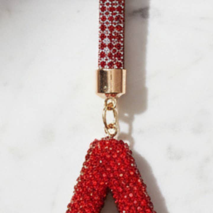 Initial Letter Red Crystal Glam Key Ring & Bag Charm for wholesale on Faire7
