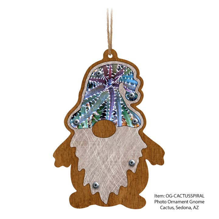 Gnome Photo Ornament - Cactus, Sedona, AZ for wholesale by Denise Riesen Photography