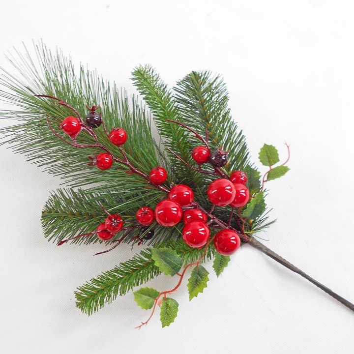 Christmas Pine with Red Berries Spray X5 15.5" for wholesale by ES Essentials