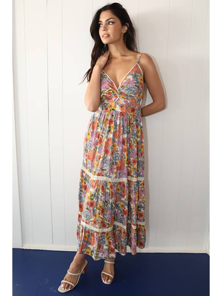 ANGIE - Wholesale Dress - Women's - F4F48-A855 V NECK TWIST FRONT CUT OUT MAXI WITH LACE2