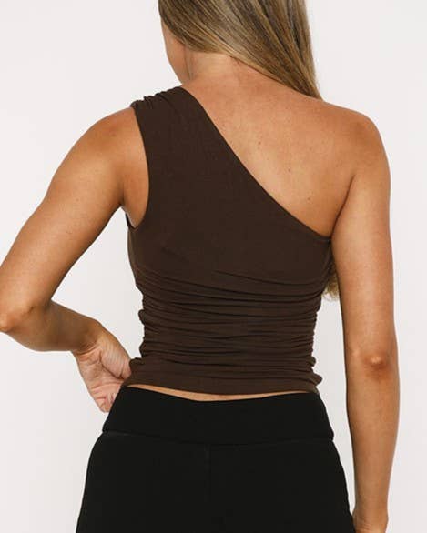 Sexy One-Shoulder Cropped Brown Tank Top for wholesale on Faire4
