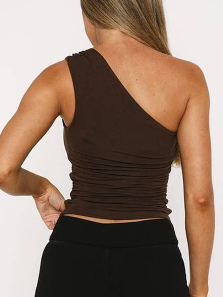 Sexy One-Shoulder Cropped Brown Tank Top for wholesale on Faire4