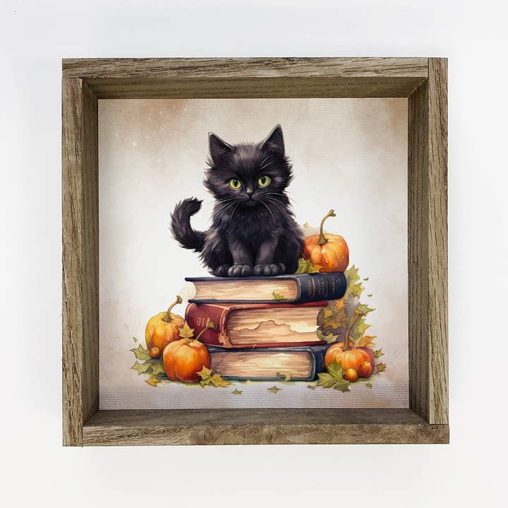 Black Cat Books - Cute Black Kitten Fall Art - Baby Animals for wholesale by Hangout Home
