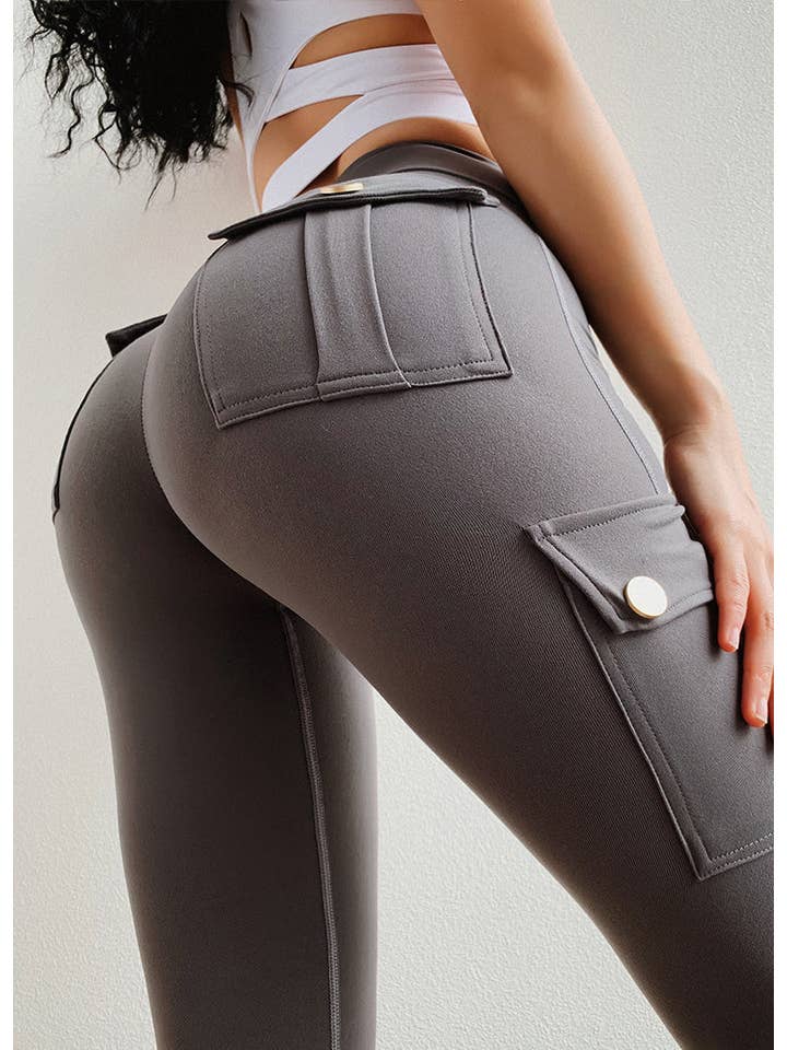 MB Fashion Wholesale - Wholesale Athletic Pants - Women's - MB FASHION High-Waisted Cargo Leggings with Pockets 0538LY2