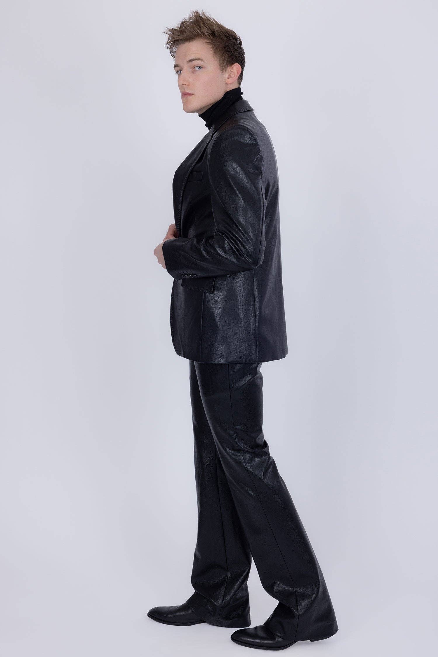 BARABAS - Wholesale Suit Set - Men's - Men's Faux Leather Notch Lapel Suit 5SU412