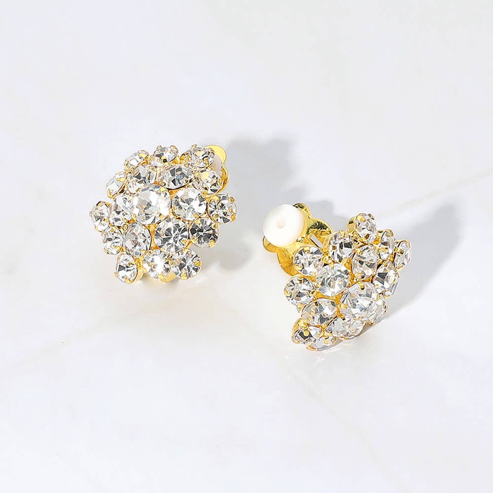 Sensibling Corp. – wholesale Clip-on-örhängen – Rhinestone-klusterblomma kvällsörhängen med clips2