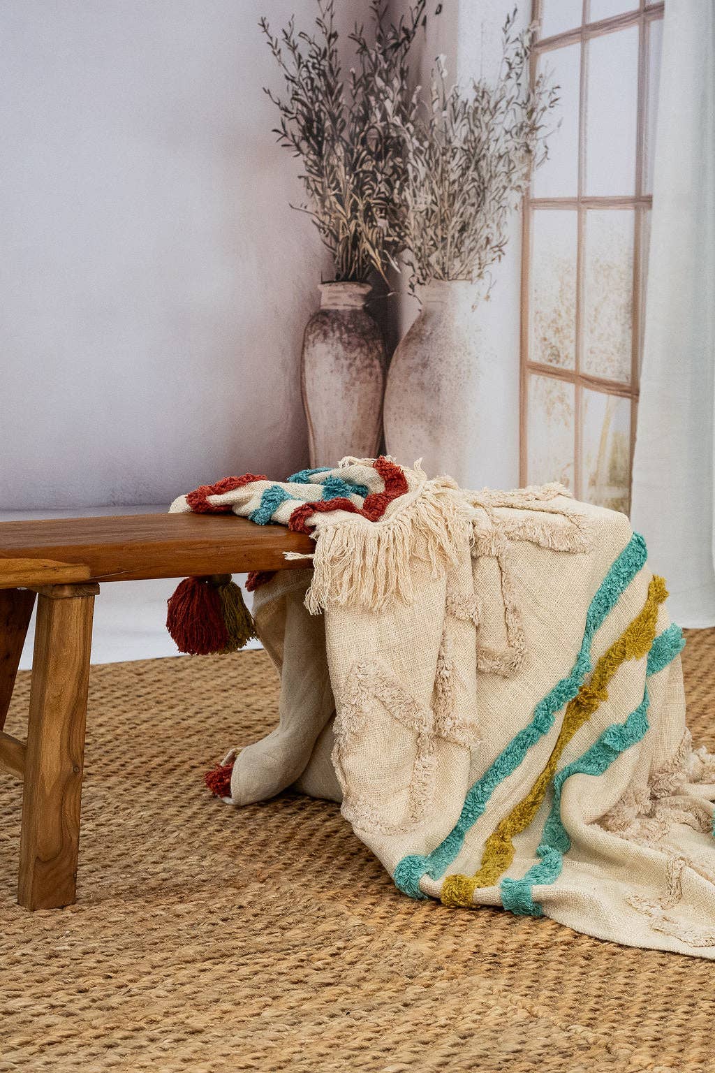 Glamthread – wholesale Throw blanket – Handwoven Cotton Throw Blanket - Boho Textured Design with Tassels6