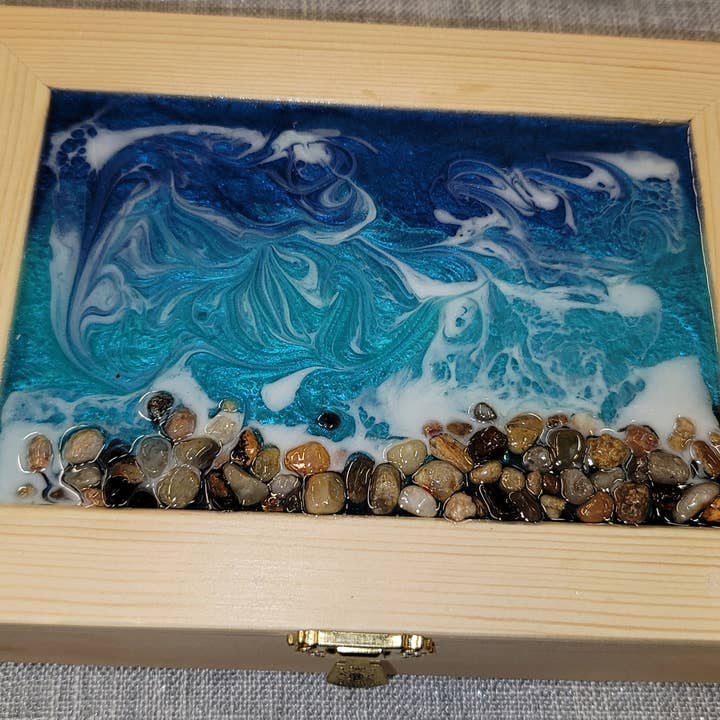 Olas del océano, geoda, caja de baratija, joyero, caja de maquillaje para venta al por mayor de WoodShack Curiosities