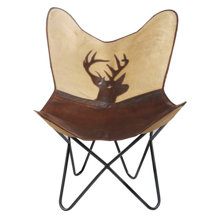 Deer Canvas and Leather Butterfly Chair for wholesale by LR Home