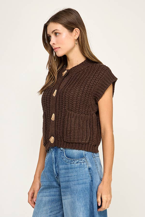 Miss Love - Wholesale Sweater Vest - Women's - CHUNKY KNIT BUTTON-FRONT VEST TOP4