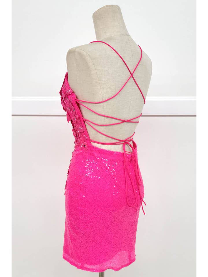 Chicas - Wholesale Dress - Women's - Bodycon Sequin Mini Dress With Flowers and Straps C80741