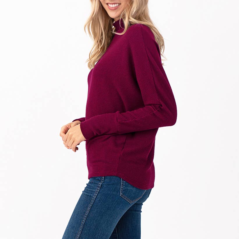 Heimious - Wholesale Knit Top - Women's - Mock Neck Long Dolman Sleeve Ribbed Knit Top, T2613
