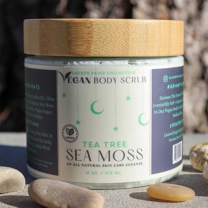 Vegan Body Scrub | Tea Tree + Sea Moss | All Natural Body Cl for wholesale by Lauren Paige Collection