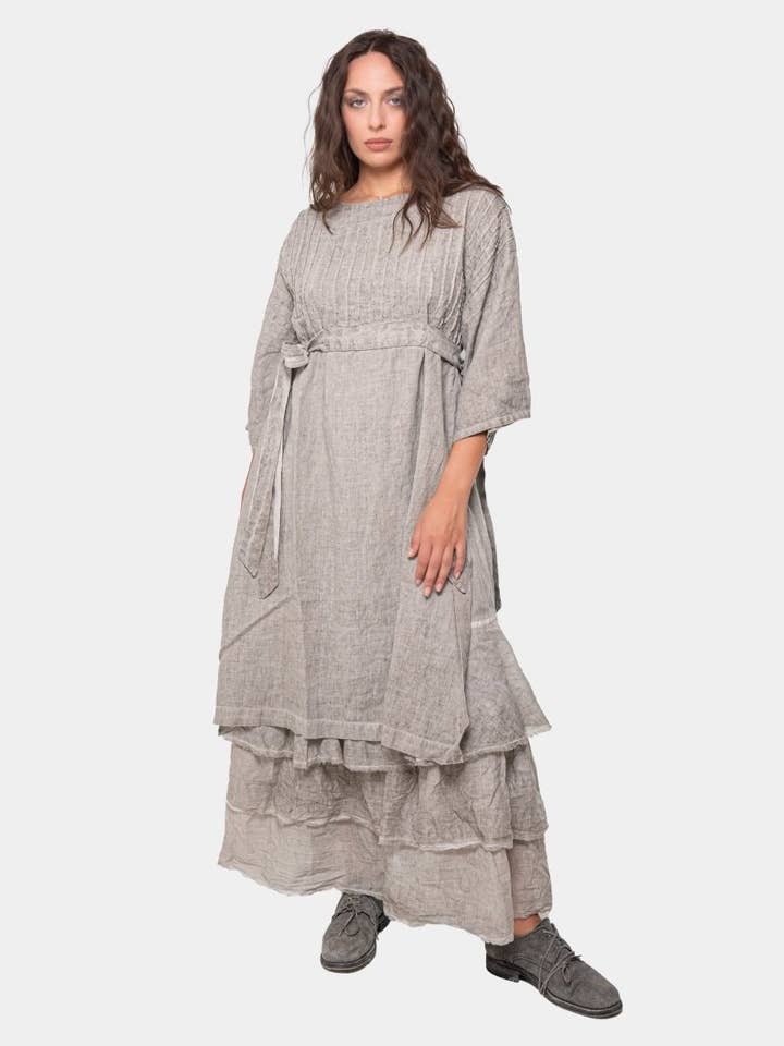 Ribbed Belted Linen Shift Dress for wholesale by Baci & Amici Fashion - US Continental