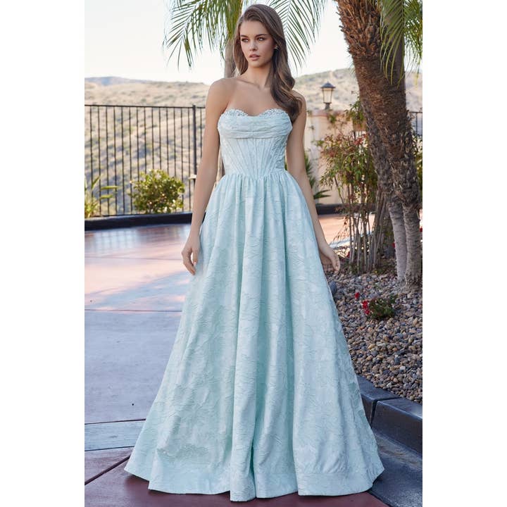 Vestido Jacquard em Linha A com Decote Coração sem Alças por atacado de Babyfox Apparel