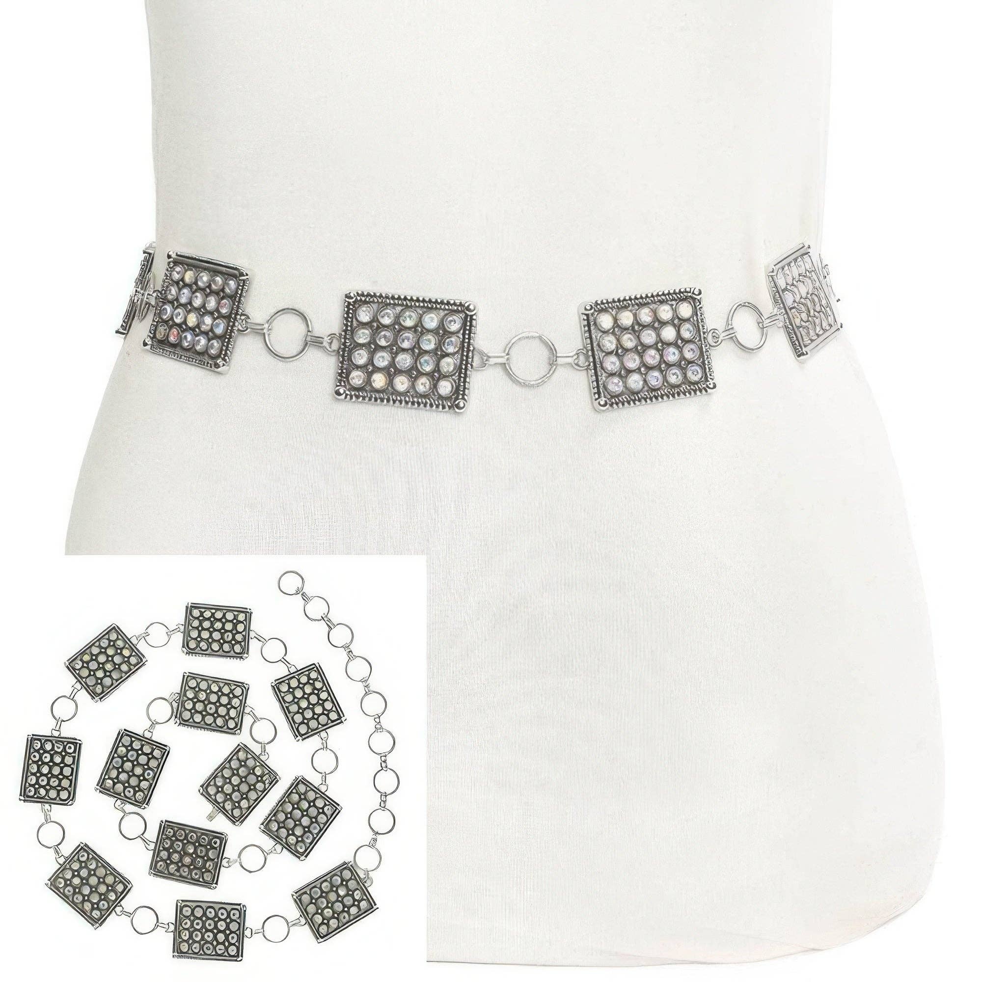 CC Wholesale Clothing – Cinto - Mulher por atacado – Cinto de Elos com Concho Quadrado Ornado Ocidental0