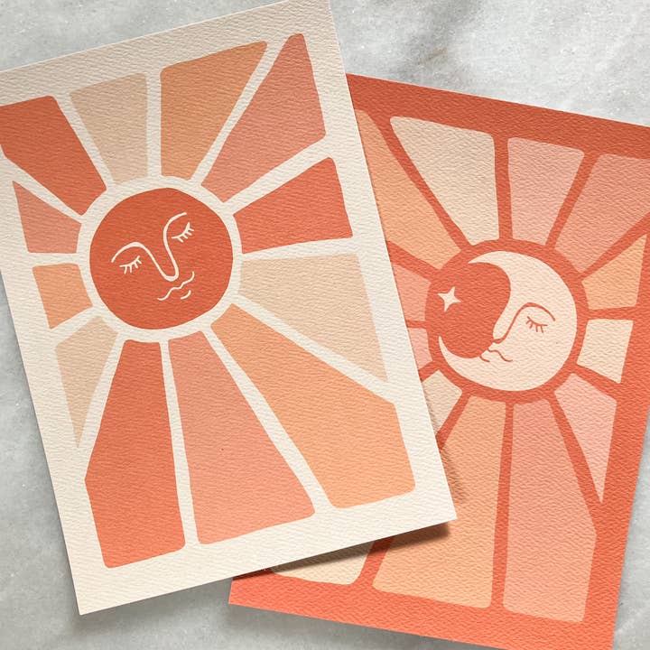 Mini-impressions Soleil et Lune pour la vente par Le Petit Lapin Art Studio