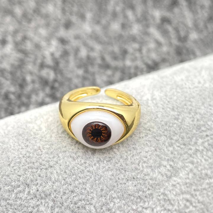 Mio Queena - Vente Bague de cocktail/de cérémonie - Bague Evil Eyes en résine dorée4
