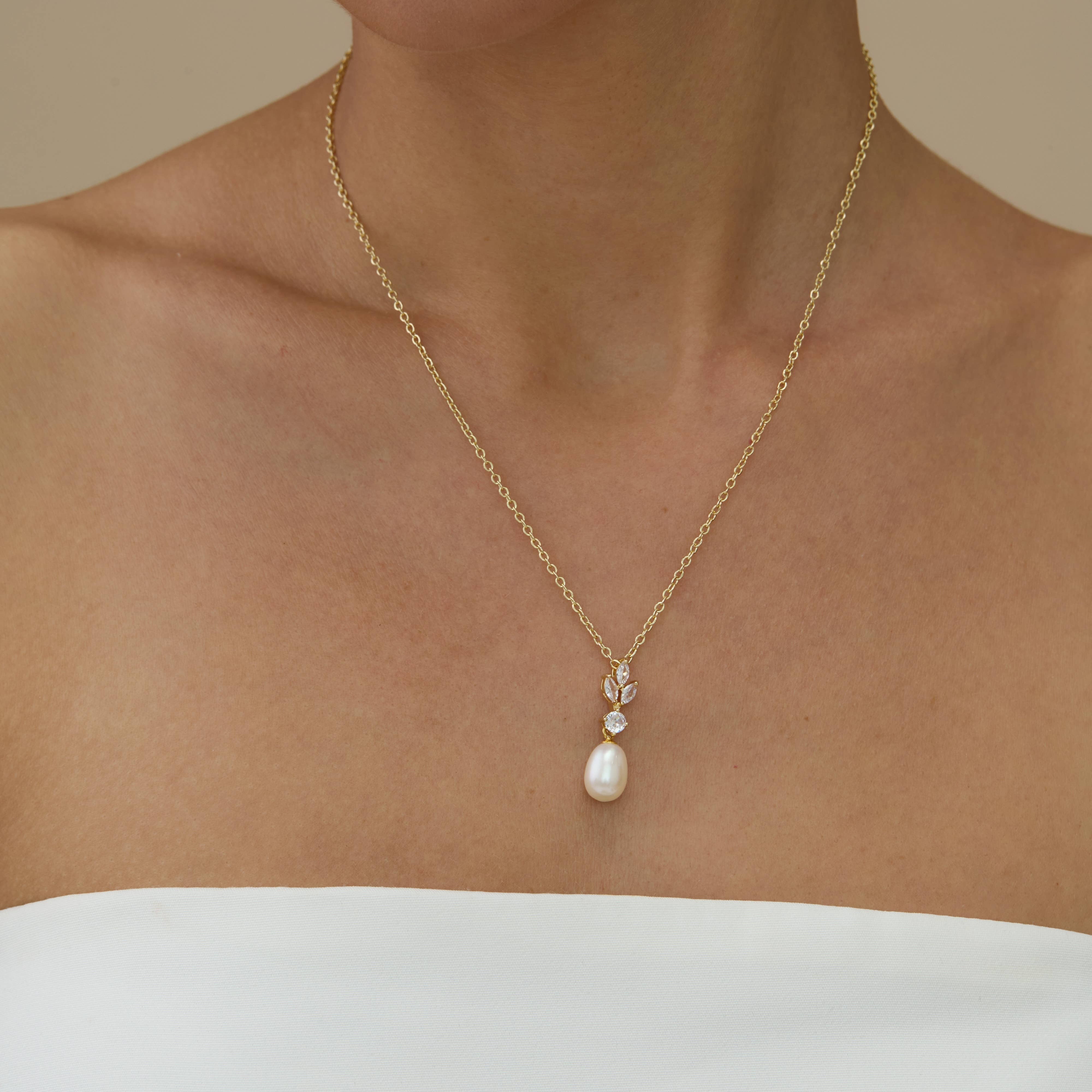 Drrtymagic - Wholesale Jewelry Set - Freshwater Pearl Diamond Necklace& Pearl Earrings Set4