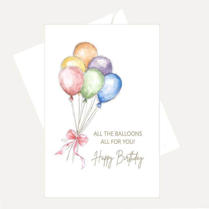 Happy Birthday Balloons - All For You - Watercolor Card for wholesale by Bellflower Girl