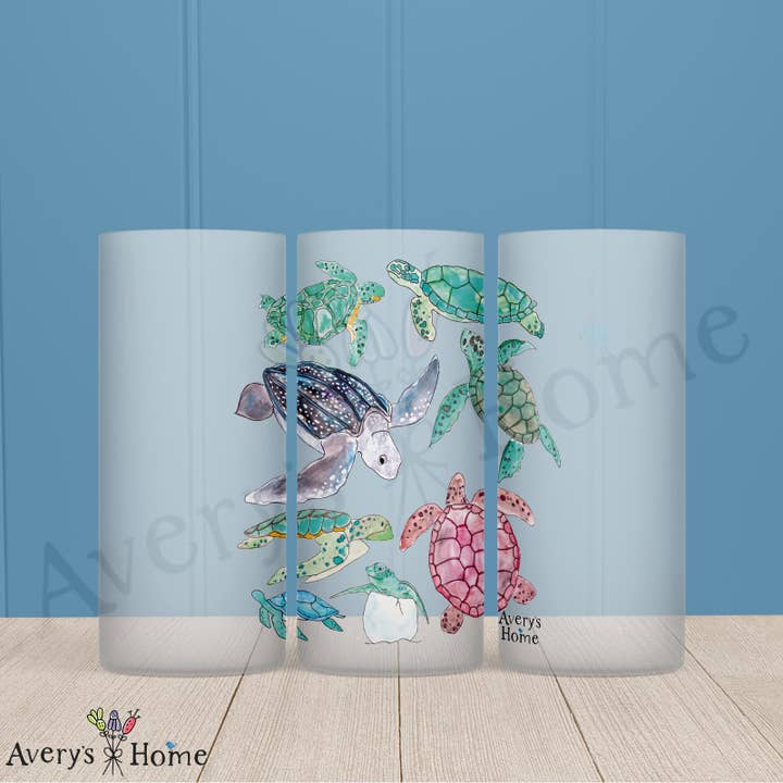 Sea Turtles Frosted Drinking Glass Dishwasher Safe for wholesale by Avery's Home