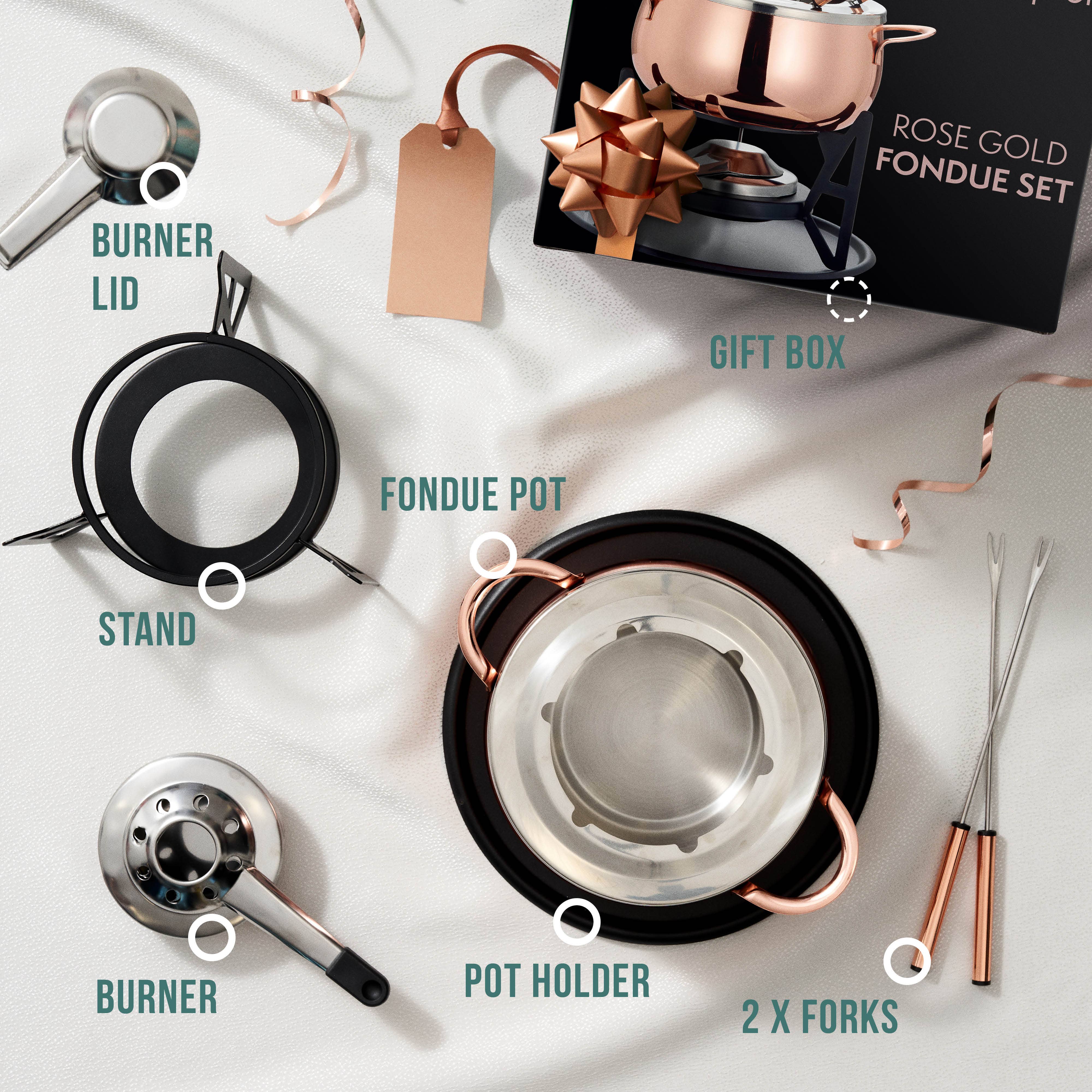 Oak & Steel - Wholesale Kitchen Appliance - Rose Gold Fondue Gift Set2