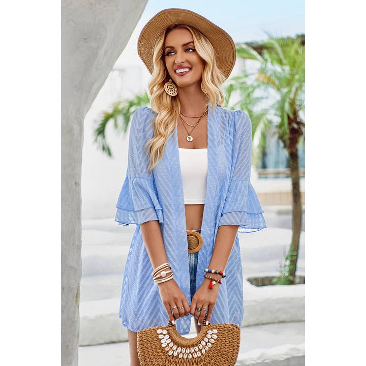 Supreme Fashion - Wholesale Cardigan - Women's - Double Layer Ruffle Bell Sleeves Cover Up Cardigan