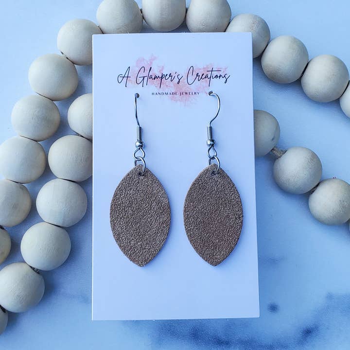 Light Tan Suede Mini Petal Leather Earrings for wholesale by A Glamper's Creations LLC