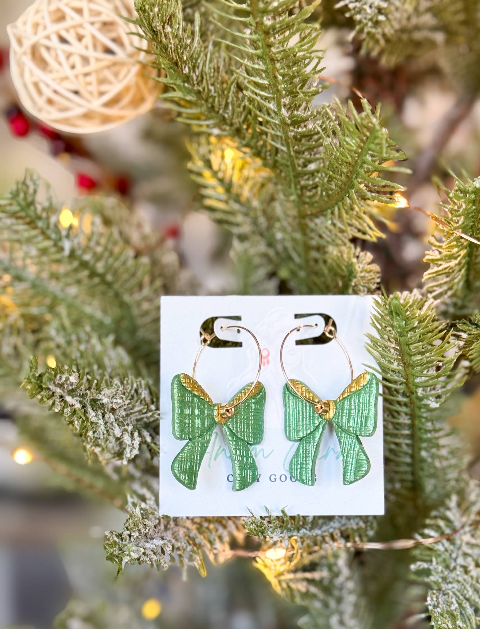 Anam Cara Clay Goods - Wholesale Dangle Earrings - Sparkle Bow Hoops-Polymer Clay Earrings5