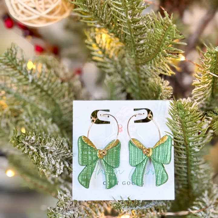 Anam Cara Clay Goods - Wholesale Dangle Earrings - Sparkle Bow Hoops-Polymer Clay Earrings5