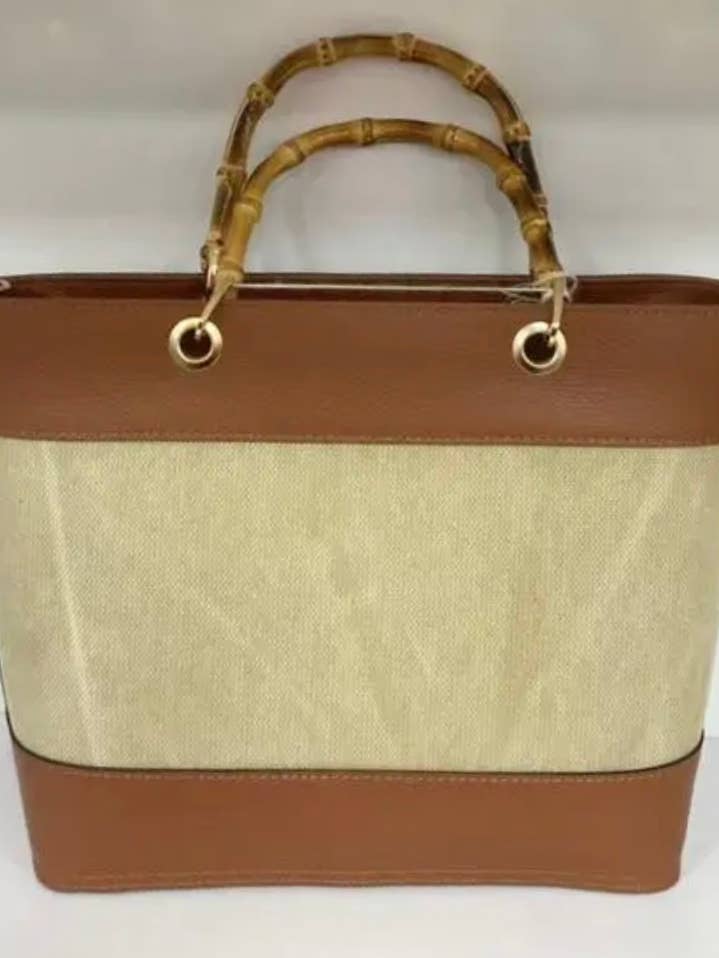 Borsa Tote in Pelle e Tela con Manici in Bambù JIJOU CAPRI per la vendita all'ingrosso da parte di JIJOU CAPRI