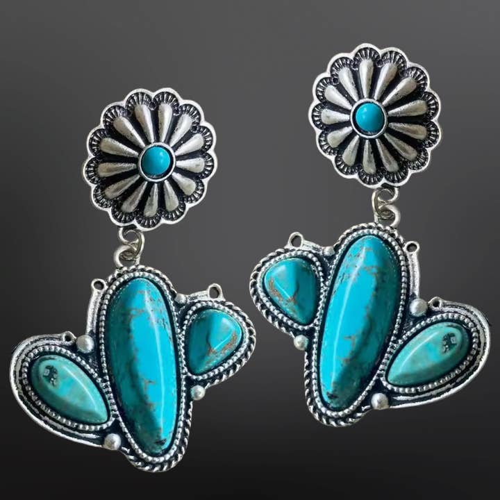 Western Heart of the Desert Cactus Turquoise Earrings for wholesale by Westrian International