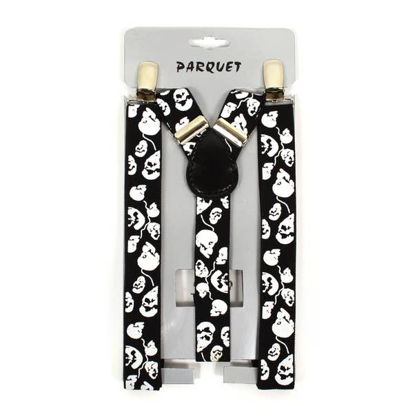 Bretelles à clipser élastiques réglables avec tête de mort en Y pour homme pour la vente par Selini New York